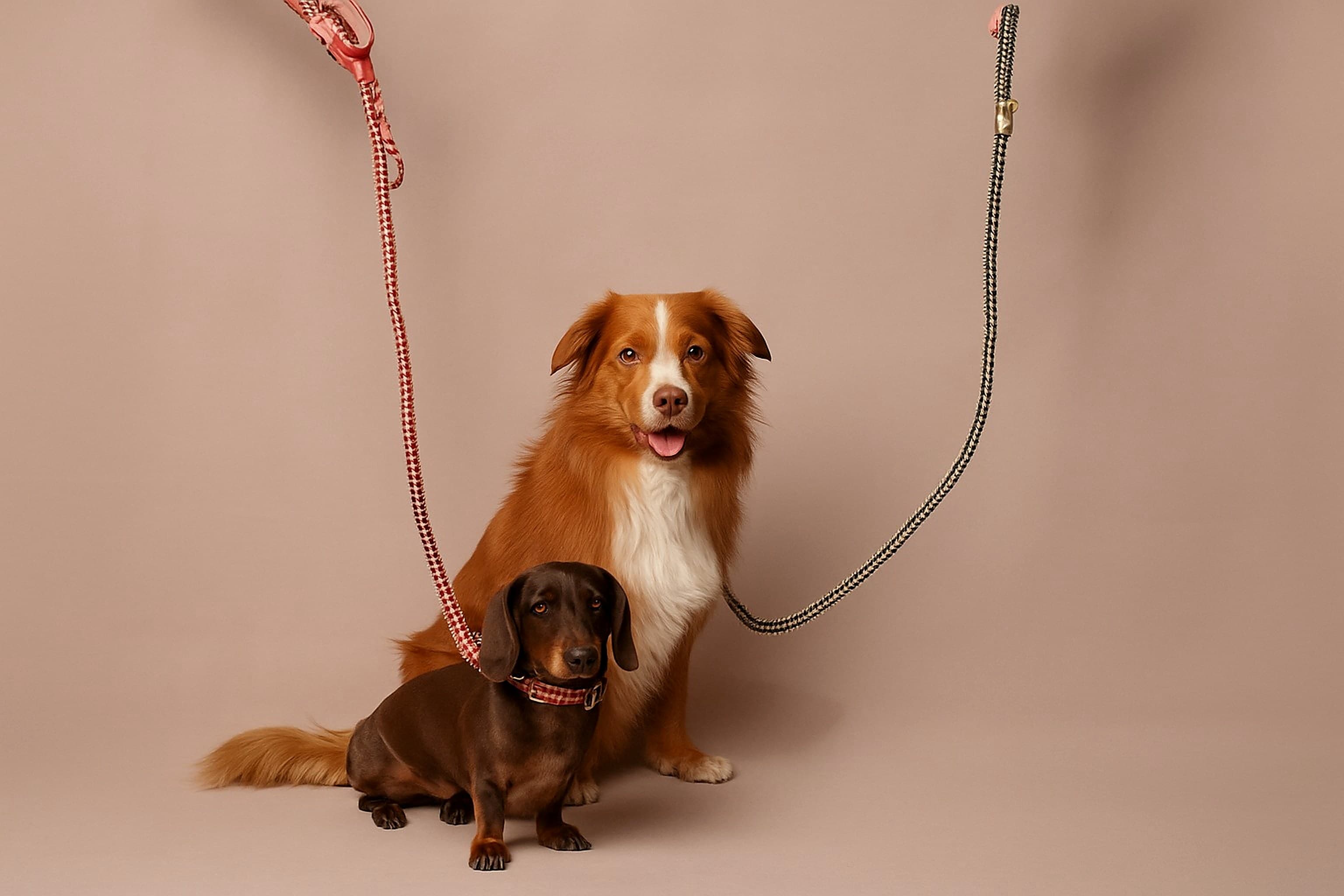 Two dogs with Ika leashes
